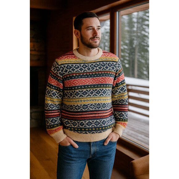 Old Navy Fair Isle Knit Sweater L Tall Multicolor Retro Preppy Winter Old Money - Picture 1 of 8